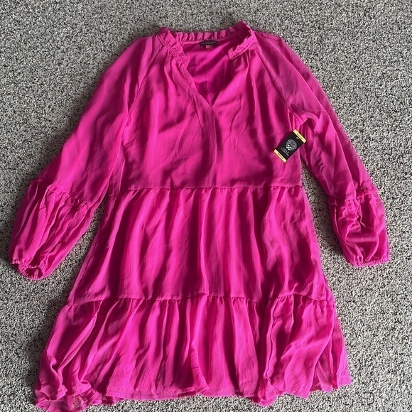 NWT VINCE CAMUTO Pink Three Tier Mini DRESS ARRESTING ORCHID - Picture 2 of 5